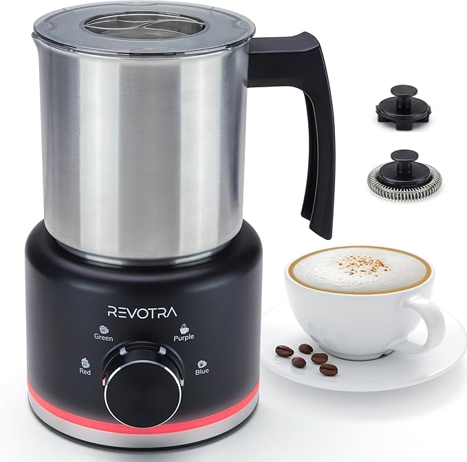 Milk Frother and Steamer, 500ml 4-in-1 Electric Foam Maker with Dial Control & LED Indicator, Hot & Cold Milk Frother, Non-Stick Stainless Steel, Silent, Easy to Clean, for Coffee, christmas gift