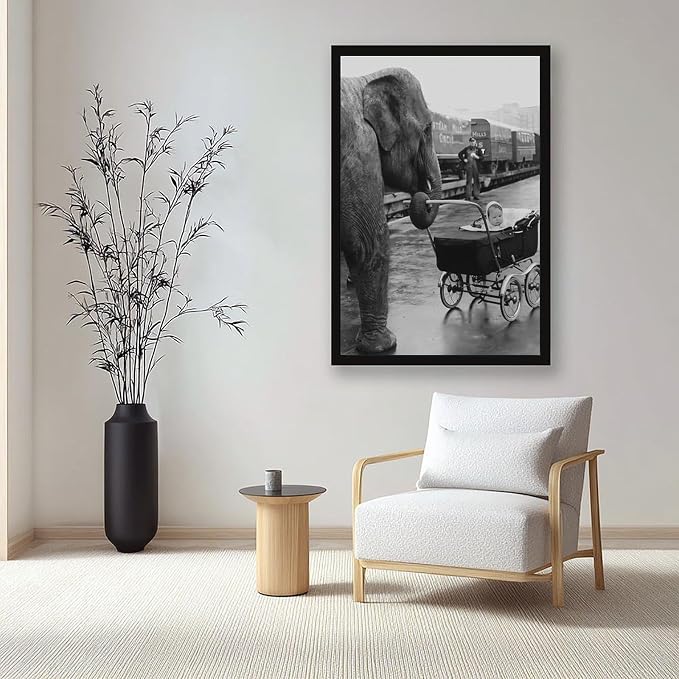 UXCBIA Elephant Pushing A Baby Carriage, London 1950, Black And White Vintage, Funny Animal Poster Canvas Poster Bedroom Decor Sports Landscape Office Room Decor Gift Black Frame 12x18in(30x45cm) - Image 7