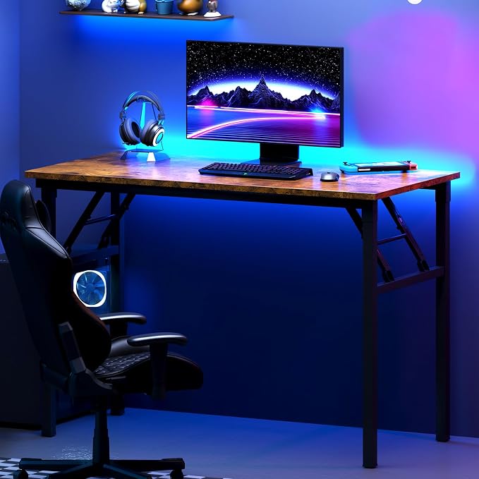 DlandHome 31.5 Inch Small Folding Computer Desk for Home Office, Retro | Foldable Writing Table for Small Spaces Bedroom, No Assembly Required, Wood Top Metal Frame, Collapsible Compact Easy Storage - Image 8