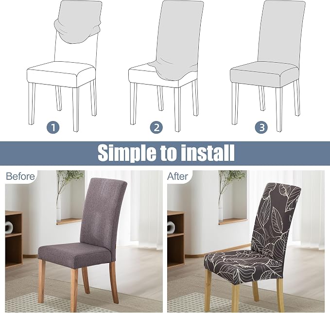 Dining Chair Covers, Stretch Seat Covers, Washable Furniture Protector | 4 Pack, Washable, Stretch Fit, Soft, Non Slip, Dining Chair Covers, Seat Protector, Furniture Cover,Easy Clean - Image 4