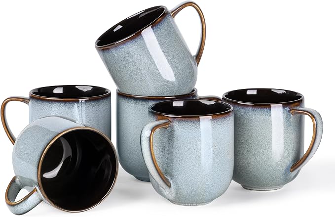 LERATIO 12OZ Ceramic Coffee Mugs Set of 6, Large Porcelain Coffee Cups With Large Handle For Latte,Cappuccino,Milk,Cocoa,|Dishwasher&Microwave Safe Mug Sets,Ideal for Man,Woman,Dad, Mom by LeRatio