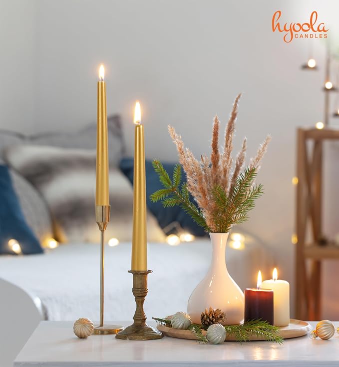 Hyoola Tall Taper Candles - 10 Inch Metallic Gold Dripless, Unscented Dinner Candle - Paraffin Wax with Cotton Wicks - 8 Hour Burn Time (Pack of 12) - Image 6