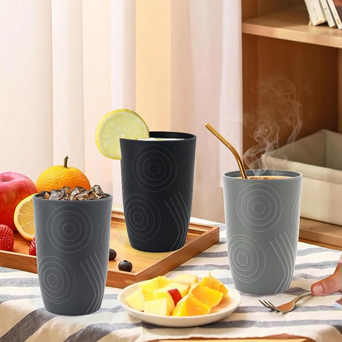 Wheat Straw Cups 6 PCS - 16 OZ Drinking Glasses, Unbreakable Drinking Cup, Alternative to Plastic Cups Reusable, Microwave and Dishwasher Safe Kitchen Cups, Water Tumbler(Black, Grey) - Image 7