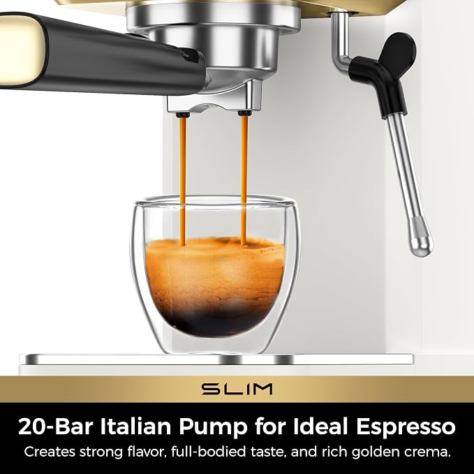 CHULUX Slim Espresso Machine with Milk Frother for Home Latte, White & Gold | Precise Pressure Gauge, Food-Grade Materials, 20 Bar Italian Pump, Professional Temperature Control System, Stainless Steel - Image 2