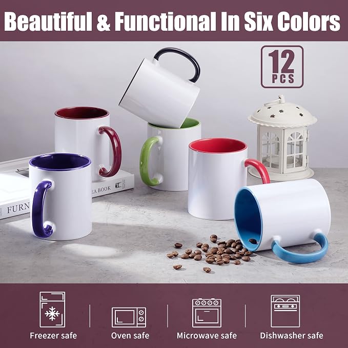 TANGLONG 11oz Sublimation coffee Mugs Set of 12-6 Assorted Colors-with Box | Sublimation Blank Ceramic with Box for for Home and Kitchen,office, juice, milk, smoothies,gifts - Image 4