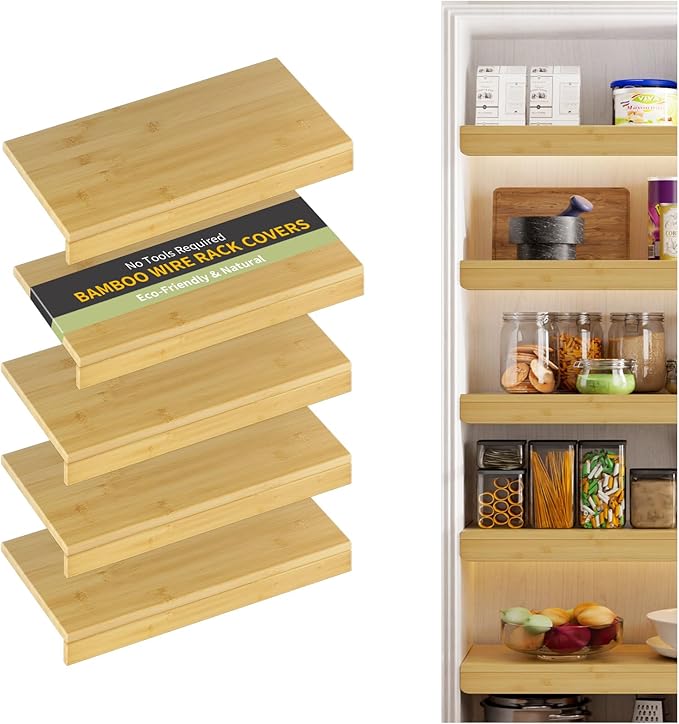 Wire Shelf Covers, Bamboo Wire Rack Covers for Pantry, Closet，Kitchen (5pcs, 24" W x 12" D, Natural) by ClimbHope