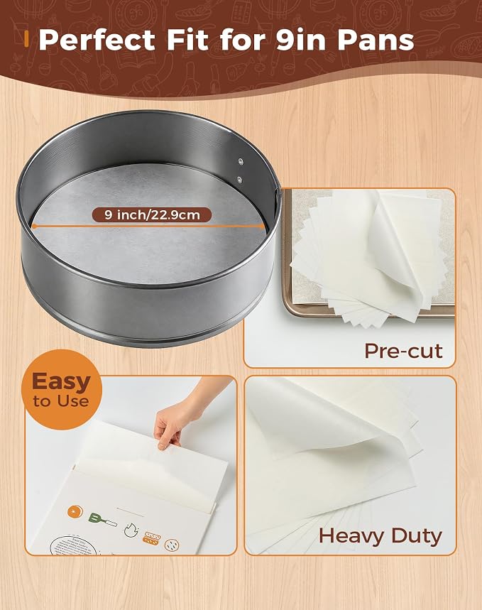 9 Inches Round Parchment Paper, 120Pcs Non-Stick Parchment Paper Circles Rounds for Springform Cake Pan, Tortilla Press, Toaster Oven, Microwave - Image 2