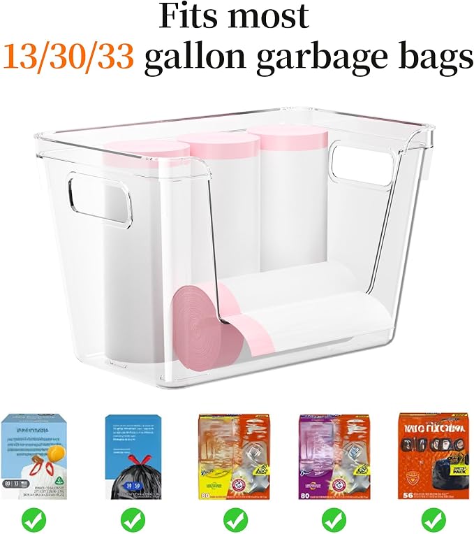 Delamu 2 Pack Trash Bag Dispenser, Stackable Garbage Bag Holder | Clear Acrylic Organizer Bins for Under Sink Organization, Pantry Storage, Cabinet, Kitchen, Laundry, Bathroom - Image 2
