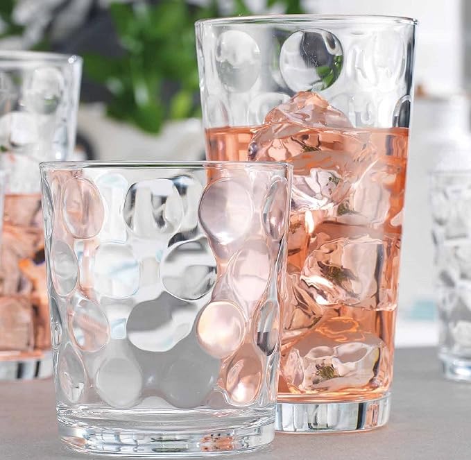 Home Essentials & Beyond Glassware Drinking Glasses Set Of 8 4 Highball (17 oz.) Kitchen Glasses | 4 (13 oz.) Rocks Glass Cups for Water, Juice and Cocktails. - Image 2