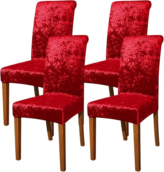 FORCHEER Chair Covers for Dining Chairs Set of 4,Velvet Burgandy Stretch Dining Room Chair Cover Kitchen Parsons Chair Slipcovers (Pack of 4, Velvet Burgandy) by FORCHEER