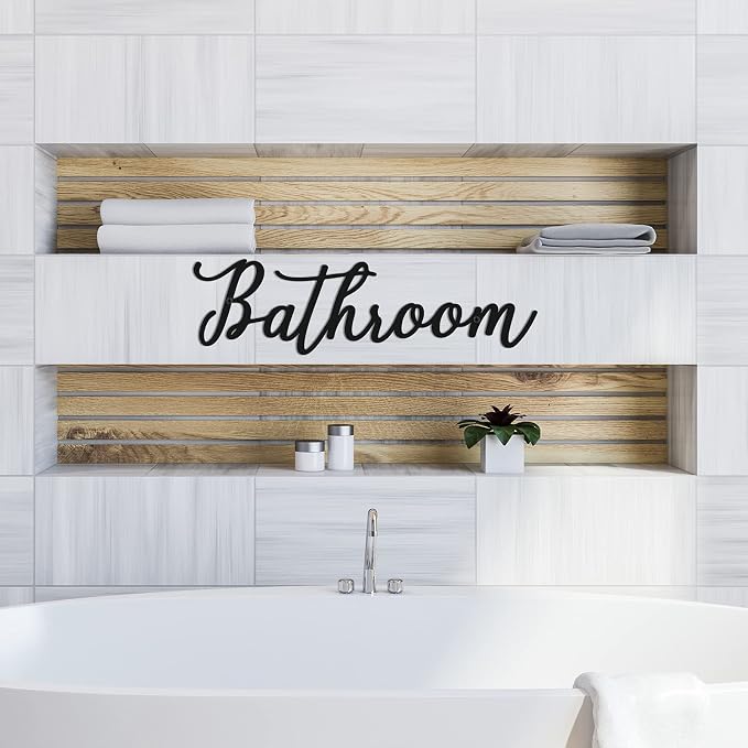 Jetec Bathroom Decor Sign, Vintage Metal Bathroom Sign Wall Decor Farmhouse Door Art Vintage Room Wall Art with Black Letter - Image 5