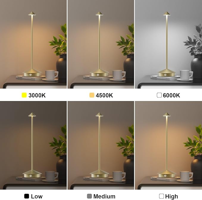 Cordless LED Table Lamps,Portable Battery Desk Lamp,2 Pack,Gold | 6000mAh Rechargeable,3000K/4500K/6000K Touch Stepless Dimming,Aluminum IP54 Waterproof Wireless Lighting for Outdoor/Indoor - Image 2