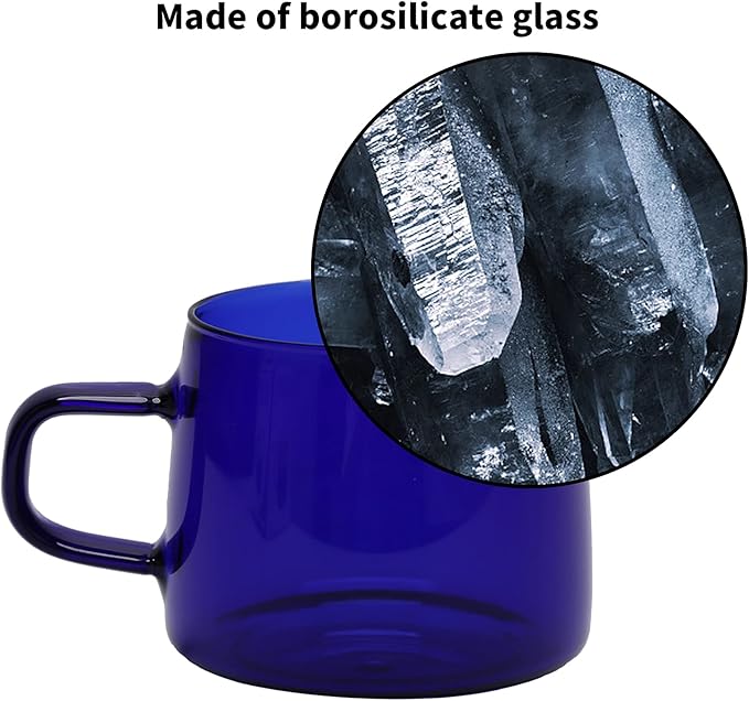 2PCS Glass Coffee Mugs, 350ml Clear Glass Mug with Handle Heat Resistant Tea Mugs High Borosilicate Glass Mug for Tea Beverages (Blue)