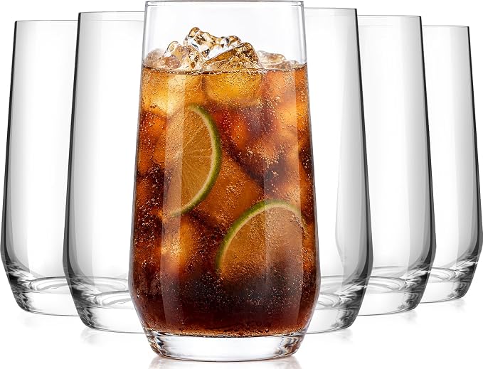 Drinking Water Glass Cups Set,Crystal Clear tall Glass cups set of 6,16.2oz by LUNAMANTHA