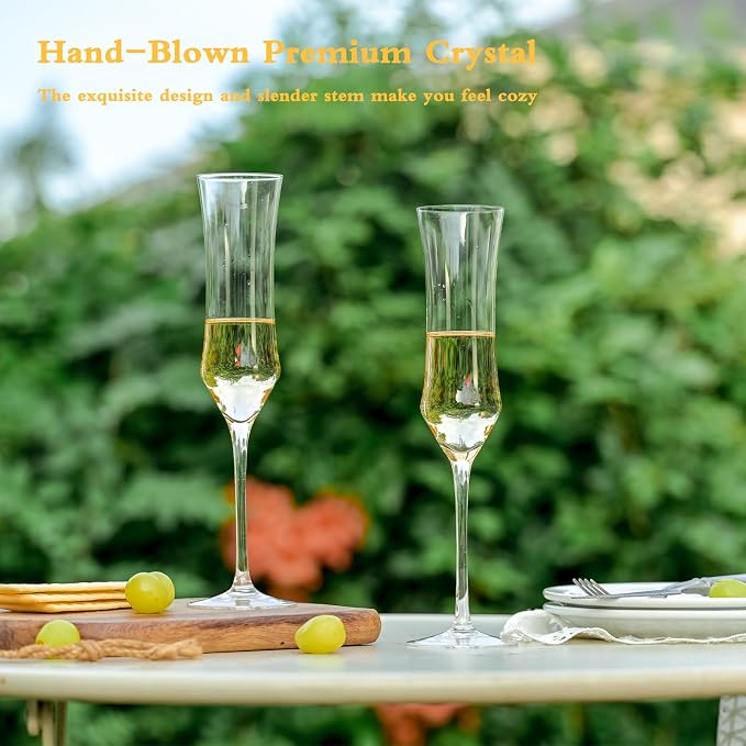 Champagne Flutes Set of 6 - Hand Blown Crystal Champagne Glasses With Long Stem - 7 oz Elegant Sparkling Wine Stemware - Unique Gift for Birthday,Wedding,Father's Day,Housewarming - Image 5