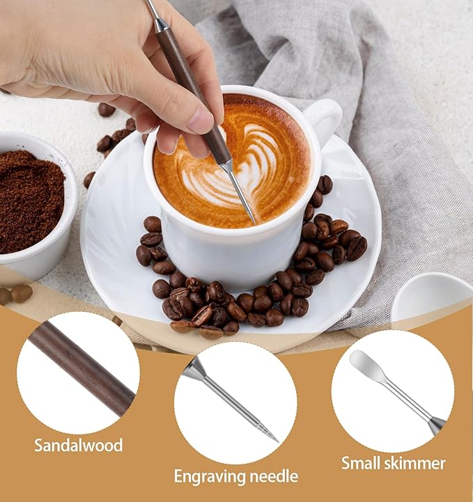 Latte Art Pens, 2-Pack Stainless Steel Latte Art Coffee Pen Barista Tools with Wooden Handle, Double-Ended Barista Accessories for Professional Coffee Drawing, Home & Cafe Use