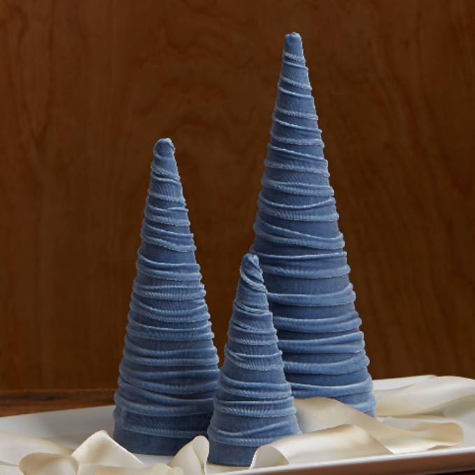 Your Heart's Content Slate Blue Velvet Trees Set of 3, Modern Artisan Mantel Accent, Bookshelf, Boy Nursery, Valentine Tree Tablescape, Cozy Gift for (Slate Blue) - Image 4