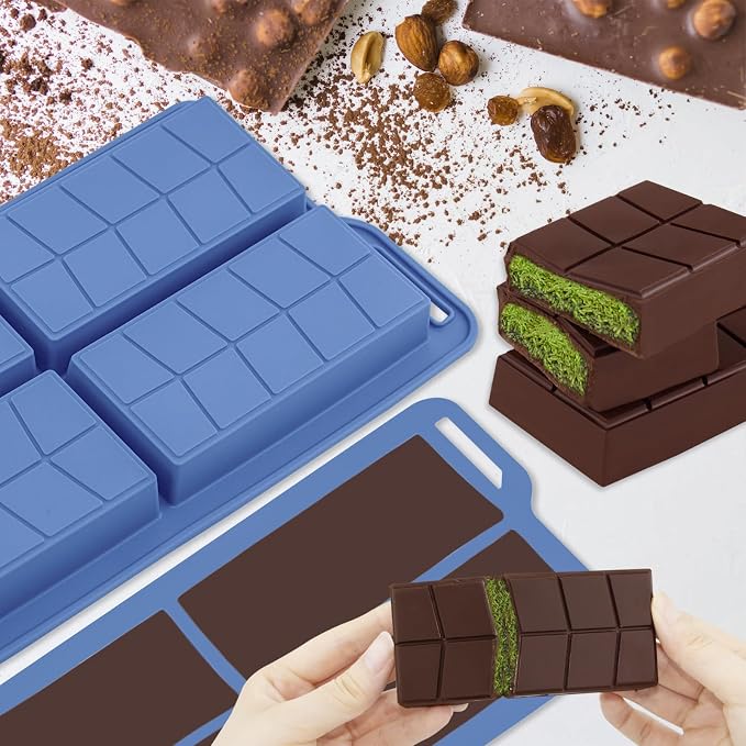 Silicone Chocolate Bar Molds Non Stick 0.82inch Deep,2 Pack Dubai Stuffed Bar Thick Mold for Homemade Making Filling Chocolate Energy Granola Bar - Image 7