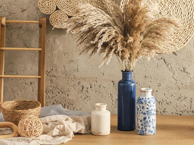 ooit Ceramic Vintage Vases Set of 3, Blue and White Flower Decorative Vase Chinoiserie Decor Rustic Farmhouse Retro Floral Vases for Table Bookshelf Mantel Kitchen Living Room Office - Image 9