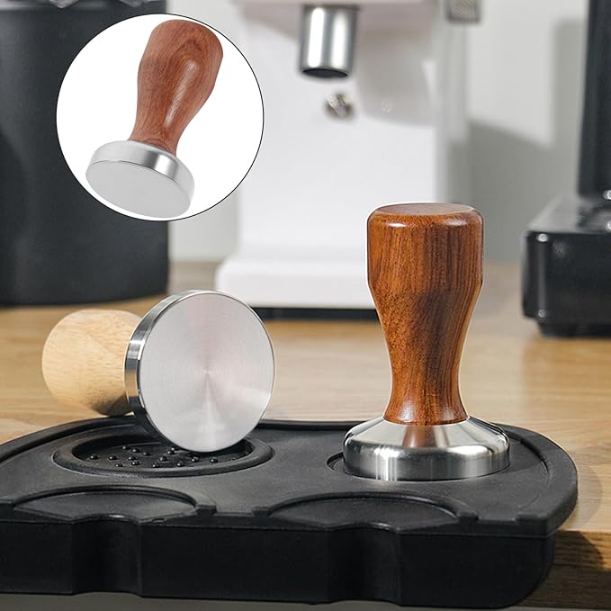 Stainless Steel Coffee Tamper with Wood Handle Flat Base Heavy-duty Espresso Powder Press Tool for Home Use Coffee Making