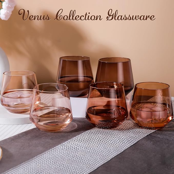 Venus Stemless Wine Glasses Set 6-14oz Melanin Colored Wine Glasses Stemless【HandBlown】 Brown Wine Glasses Set,Unique Brown Wine Glasses for Kwanzaa - Image 6