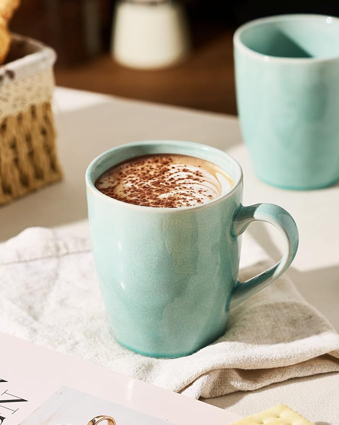 famiware Aurora Coffee Mugs, 14oz Mug Set of 4, Stoneware Mug, Cups for Kitchen, Cappuccino, Latte, Reactive Glaze, Microwave Safe, Scractch-resistant, Mint Green - Image 6