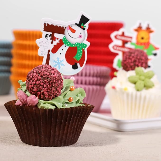 Bake Choice 200pc Standard Cupcake Liners for Baking, Rainbow Muffin Liners | Food-Grade Cupcake Wrappers, Greaseproof Parchment Paper For Christmas Decorations - Image 4
