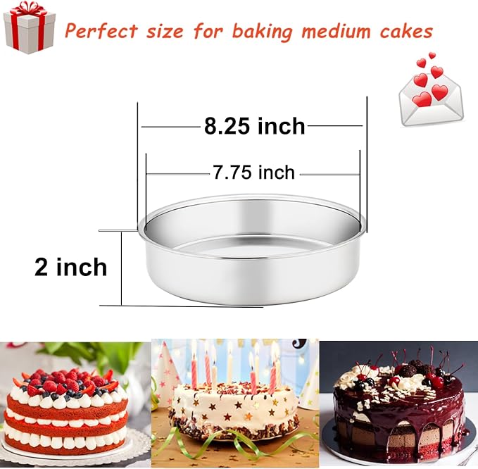 TeamFar 8 Inch Cake Pan, 3 Pcs Round Cake Pan Tier Cake Pan Set | Stainless Steel, for Baking Steaming Serving, Healthy & Heavy Duty, Mirror Finish & Easy Clean, Dishwasher Safe - Image 6