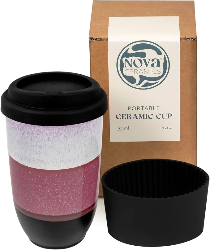 NOVA CERAMICS Coffee Travel Mug – Reusable Coffee Cup – Microwave & Dishwasher Safe Coffee Green Tumbler - Gifts For Women Men Him Her – 12oz – Eclipse by NovaCeramics