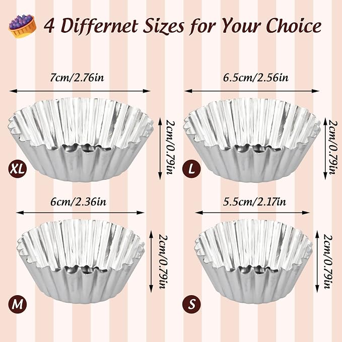 20 Pack Egg Tart Pans, 2.2 x 0.8in Mini Metal Cupcake Pans Pie Cookie Muffin Tins Reusable Baking Mold Cups - Image 2