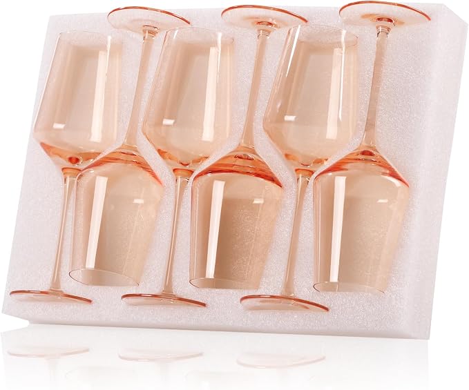 comfit Blush Pink Wine Glasses Set of 6-15 oz, Unfading Color, Hand-blown Wine Glasses, Pink Drinking Glassed - Pink Wedding Engagement Housewarming Gifts for Women Wine Lovers by COMFIT