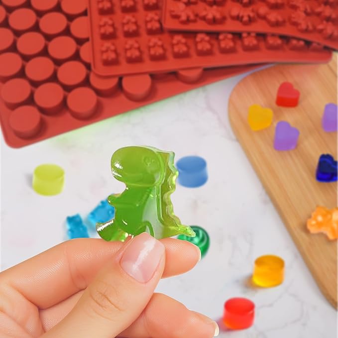 Gummy Bear Mold Silicone for Gummies Candy,5Pcs Gummy and Chocolate Molds Silicone for Kid Including Mini Bear, Dinosaur, Round, Hearts,Donut with 2 Droppers