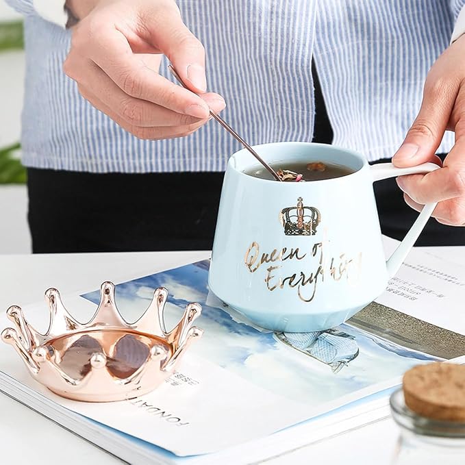Arawat Queen of Everything Mug with Lid Crown 12 Oz Queen Elizabeth Cup Gift Blue Ceramic Mugs Birthday Gifts for 20 30 40 50 60 70 Women Gift for Girlfriend Mom Valentine's Day Gifts for Women Man - Image 4