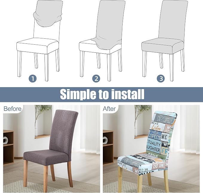 Dining Chair Covers, Stretch Seat Covers, Washable Furniture Protector | 4 Pack, Washable, Stretch Fit, Soft, Non Slip, Dining Chair Covers, Seat Protector, Furniture Cover,Easy Clean - Image 4