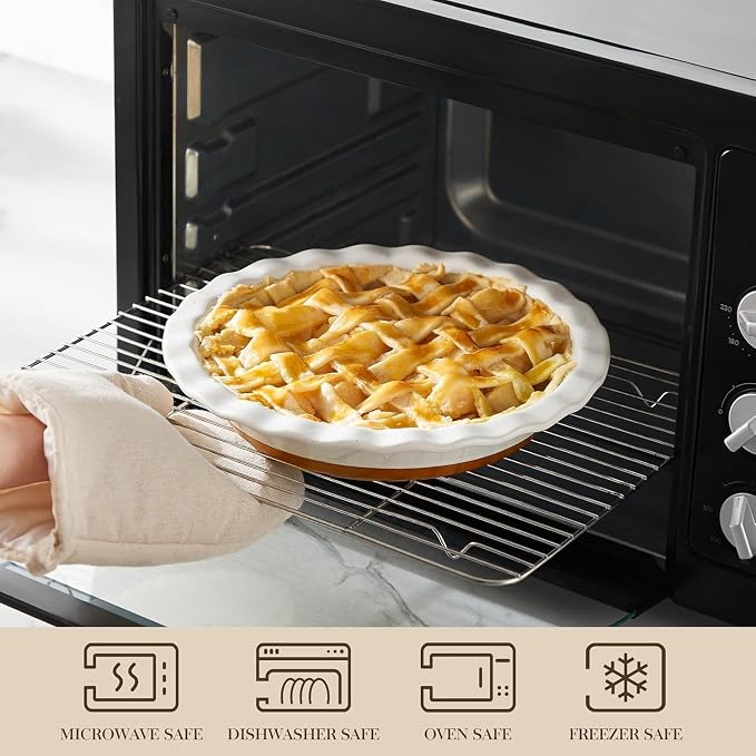 9" Ceramic Pie Pan for Baking,2 Pack Round Baking Dish with Soft Wave Edge | Non Stick Pie Plate for Apple Pie, Quiche, Pot Pies, Tart - Image 4