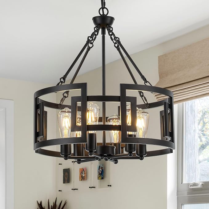 Modern 19.7" Black Chandelier for Dining Room Industrial Vintage Semi Flush Mount 6-Light Round Pendant Ceiling Light Fixture for Kitchen Bedroom Living Room Hallway Entryway Foyer by ProfessionalLightingFixturesManufacturer