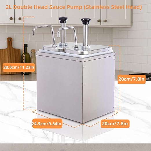 6.34 Quart Ketchup Pump Dispenser,Condiment Dispenser Pump, Large Capacity Detachable Leak-Proof Design for Sauce, Honey, Syrup,Soy Sauce,Mustard,Cheese (3 pumphead, 2.11 QT Each)