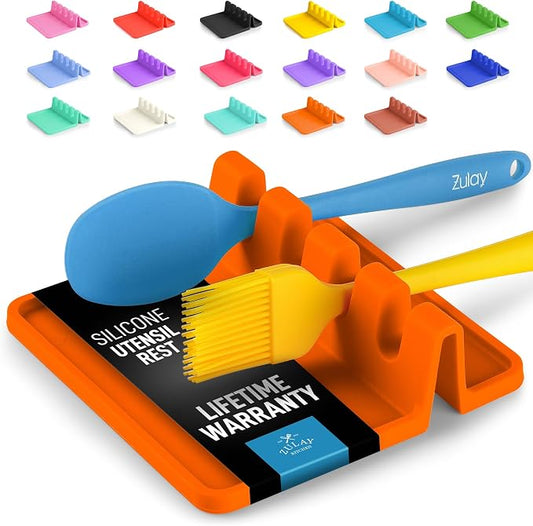 Zulay Kitchen Silicone Utensil Rest with Drip Pad for Multiple Utensils - BPA-Free, Heat-Resistant Spoon Rest & Spoon Holder for Stove Top - Kitchen Utensil Holder for Ladles & Tongs - Orange by ZulayKitchen
