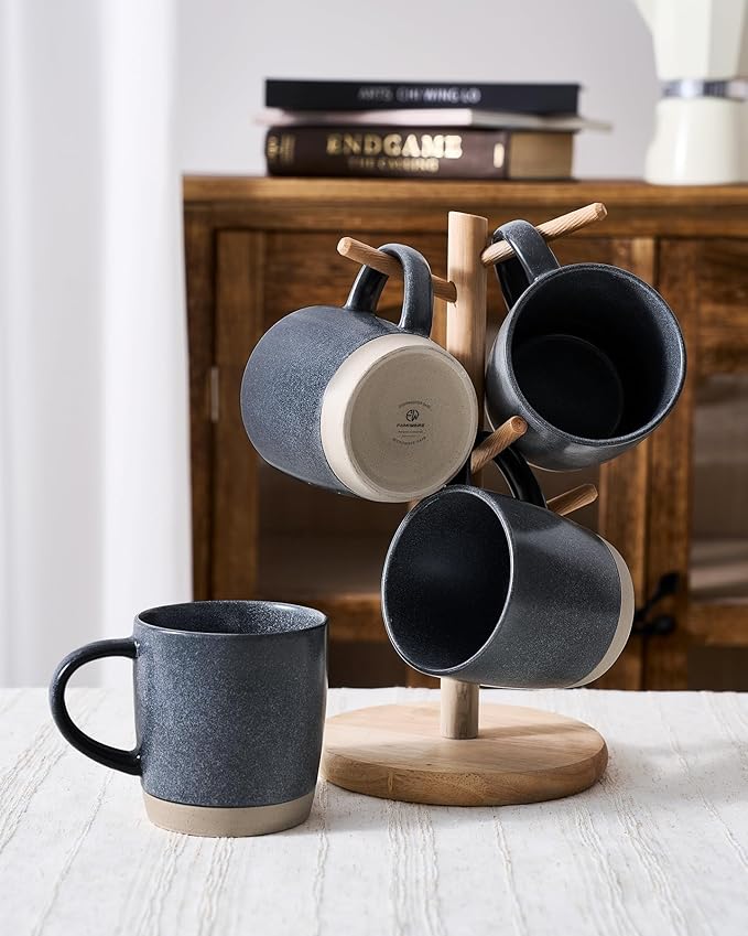 famiware Coffee Mugs Set of 8, Milkyway 13 oz Mug Set, Ceramic Cup Set with Handle for Coffee, Tea, Cocoa, Milk, Matte Dark Charcoal - Image 7