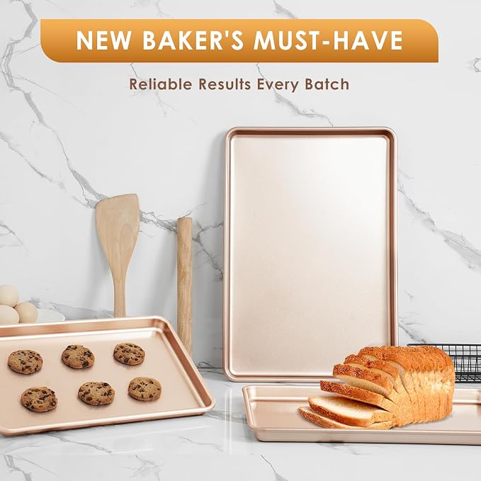 Baking Sheet Pan Set of 3, Nonstick Commercial Cookie Sheets for Baking | Commercial Half/Quarter/Jelly Roll Pans Replacement Toaster Oven Tray, Heavy Duty & Easy Clean - Image 7