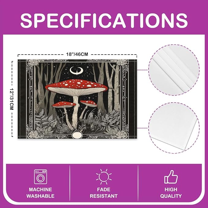 Feelyou Cute Mushroom Decor Table Place Mats 18"x12" Cartoon Mushrooms Placemats Set of 4 Kawaii Fungus Placemat for Kitchen Dining Table Decor Indoor Outdoor Mushroom Decor Table Place Mats - Image 4