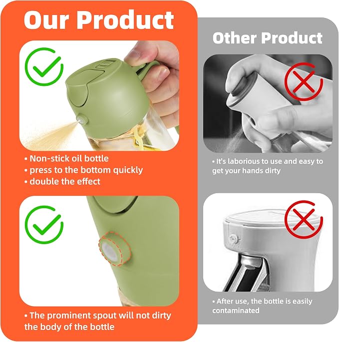 TrendPlain 16oz/470ml Glass Olive Oil Sprayer for Cooking – 2 in 1 Olive Oil Dispenser Bottle for Kitchen Gadgets and Air Fryer Accessories, Salad, BBQ - Green - Image 7