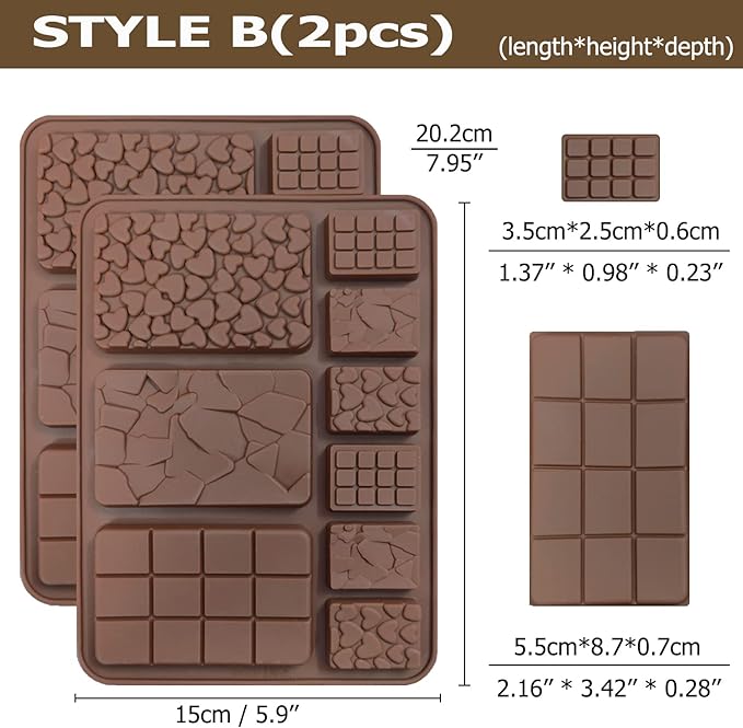 6 boards (42 pcs) Chocolate Mold, VEINARDYL Silicone Break-Apart Waffle Molds, Non-Stick Thick Protein and Energy Bar Mold for Fondant Candy Wax Melt DIY Handmade Gifts