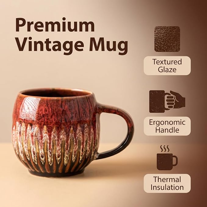 Large Ceramic Coffee Mug - 13oz Tea Cup, Red, Set of 4 | Large Tea Mug, Microwave Safe, Dishwasher Safe - Image 6