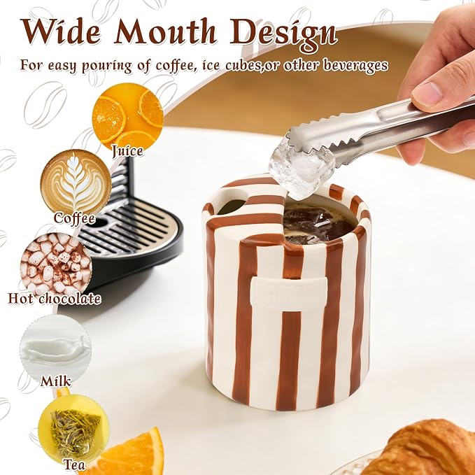 Ceramic Coffee Mug with Sip Hole 10oz Cute Espresso Cup | Unique Hand-Drawn Brown and White Striped Design, Microwave and Dishwasher Safe, for Kitchen Dining, Office, Holiday Gift - Image 5
