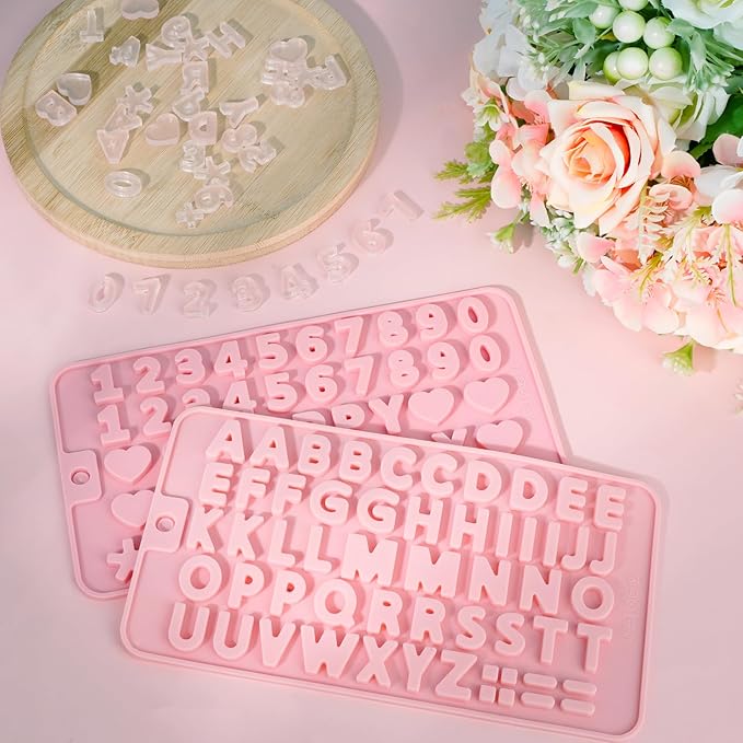 4 Pcs Letter Molds for Chocolate,Non-Stick Chocolate Molds Silicone, Alphabet Baking Tools for Party Cake Candy Cookie Baking Decorations(pink)