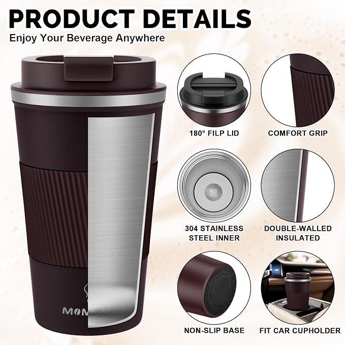 MOMSIV 17oz Travel Coffee Mug, Insulated Coffee Cup with Leakproof Lid | 6-Hour Heat Retention, 360°Leak proof, Vacuum Stainless Steel Double Walled, BPA-free, Reusable And To Go Coffee Mug - Image 5