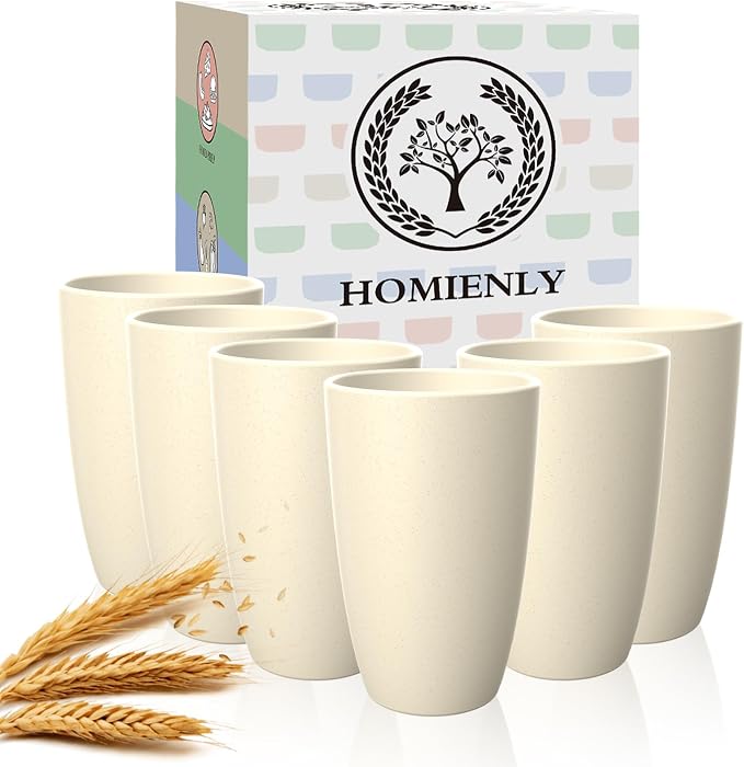 Homienly Wheat Straw Cups - Unbreakable Cups Set of 6,20 oz Dishwasher & Microwave Safe Drinking Glasses for Everyday Use-Beige by HOMIENLY