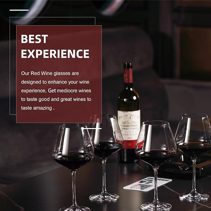 coccot Red Wine Glasses Set of 4, Hand Blown Italian Style Crystal Burgundy Wine Glasses, Lead-Free Premium Clear Glass [23 oz/650ml，4 Pack ] - Image 7