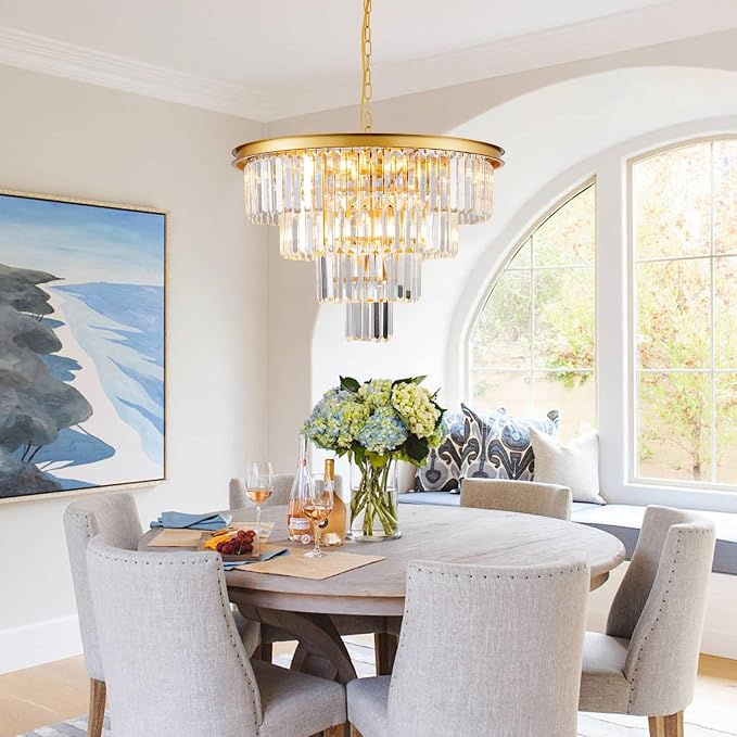 10 Light Modern Gold Crystal Chandelier for Dining Room 24'' Dining Room Light Fixture Contemporary Pendant Round 4-Tier Adjustable Height for Living Room, Foyer, Entryway, Bedroom - Image 2